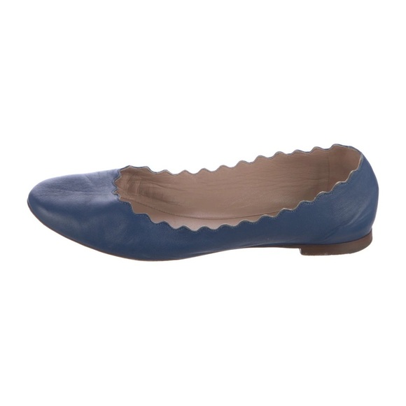 Chloe Lauren Soft Leather Blue Scalloped Edge Round Toe Slip On Ballet Flats 39 - Picture 1 of 10